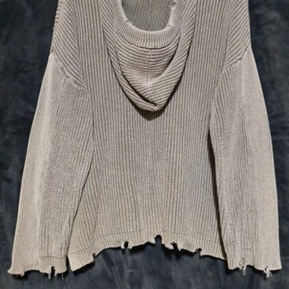 Vintage Havana Women's Gray Cable Knit Frayed Hoodie Sweater Fall Oversize Small - Picture 2 of 7